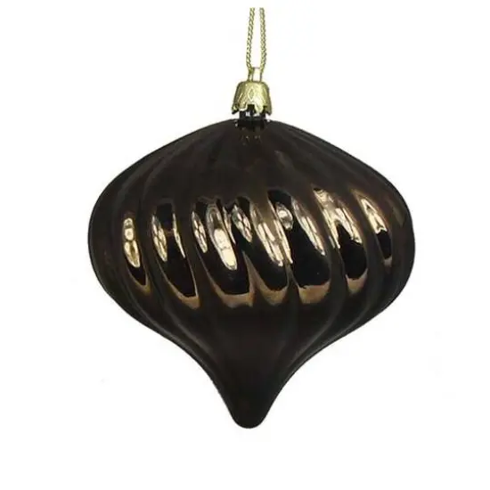 4ct Shiny Chocolate Brown Swirl Shatterproof Onion Ornaments {5}