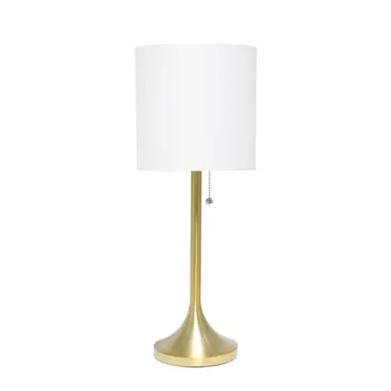 Simple Designs 21.5" Tapered Gold Table Lamp with Fabric Drum Shade White {1}