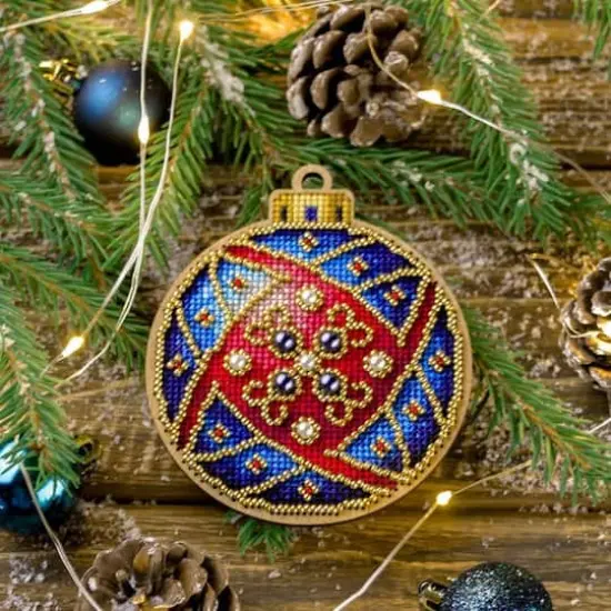 Wonderland Crafts Red & Blue Ornament Cross-Stitch Kit {1}