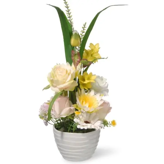 17" Potted Daisy & Rose Flowers {1}