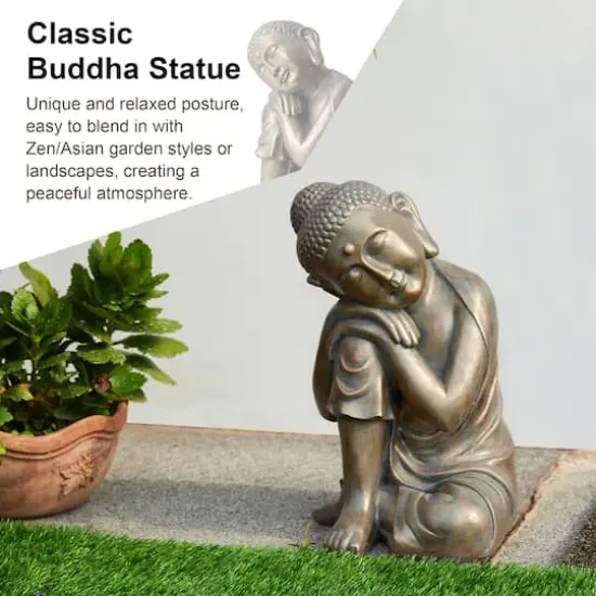 Glitzhome&reg; 18" Faux Bronze Resting Buddha Garden Statue {4}