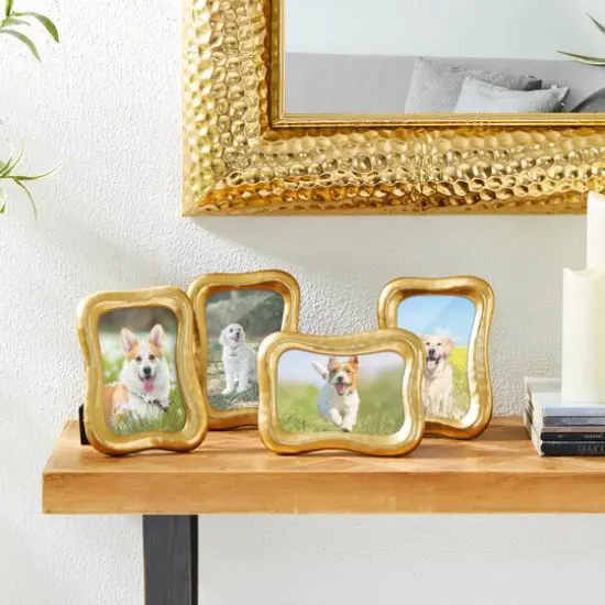 Glitzhome&reg; 4 Pack 4" x 6" Vintage Gold Resin Tabletop Picture Frames {3}