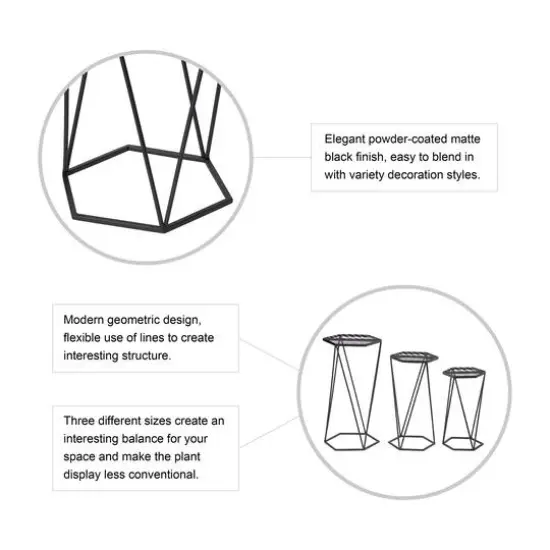 Glitzhome&reg; Modern Hexagon Black Metal Planter Set {5}