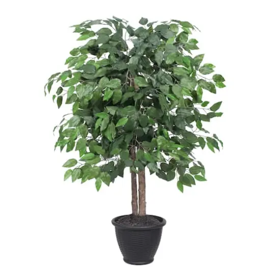 4ft. Artificial Ficus Bush with Round Gray Plastic Container {1}