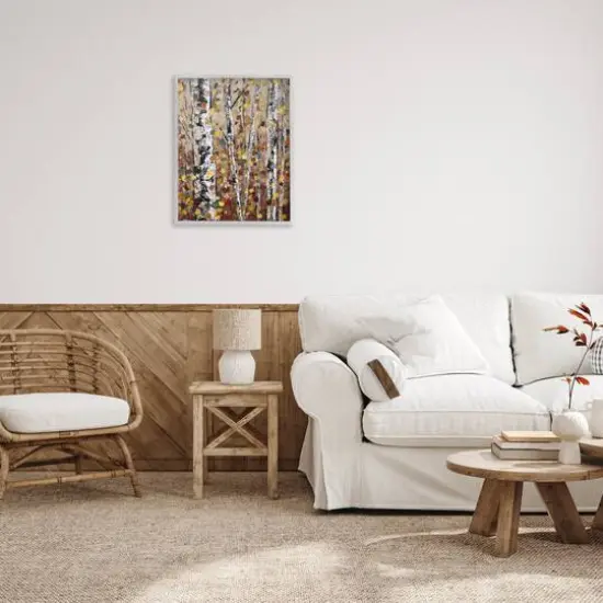 Stupell Industries Autumn Birch Trees Abstract Leaves Framed Giclee Art Gray {3}