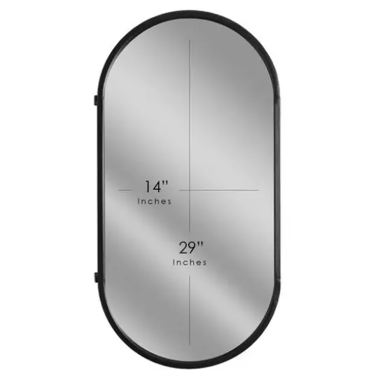 Black Metal Framed Oval Vanity Wall Mirror with Shelves - 15" x 30" {6}
