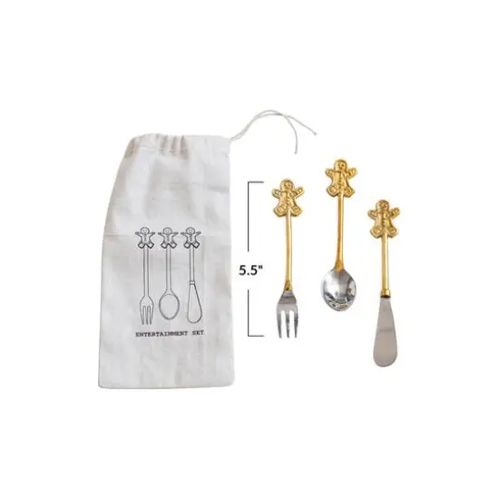 Hello Honey&reg; 5" Brass & Metal Appetizer Cutlery with Gingerbread Man Handles {4}