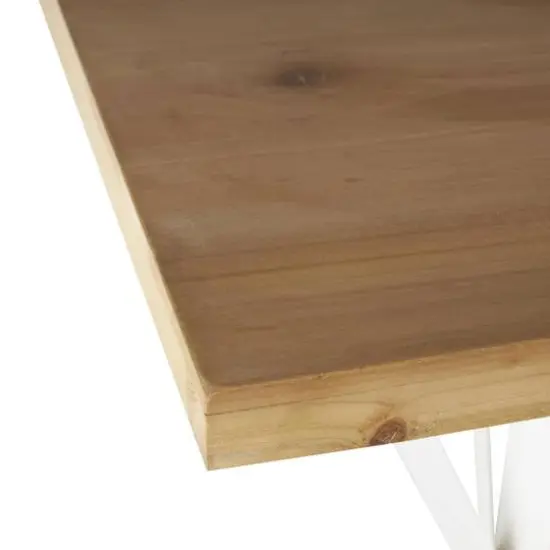 47" White Wood Living Room Console Table with Angled Legs & Brown Tabletop {6}