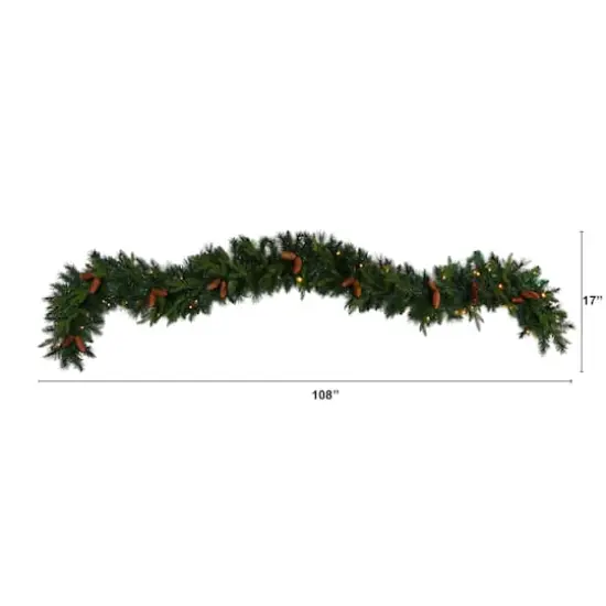 9ft. White LED Lights Mixed Pines & Pinecones Artificial Christmas Garland {3}