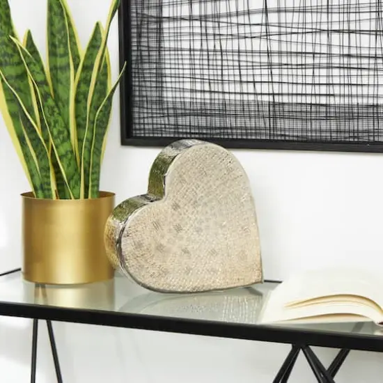 9" Silver Aluminum Heart Slanted Sculpture {3}