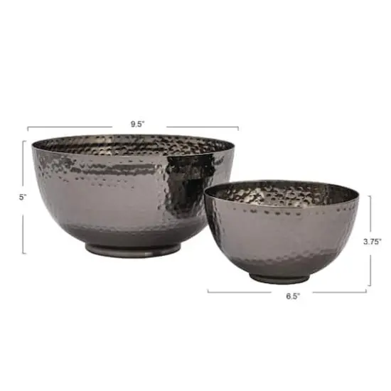 Hello Honey&reg; Silver Finish Round Hammered Metal Bowl Set {5}