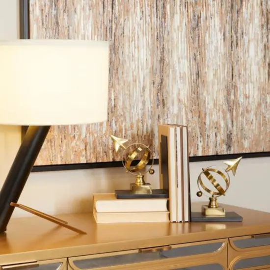 8" Gold Stainless Steel Armillary Bookends with Black Bases Set {7}