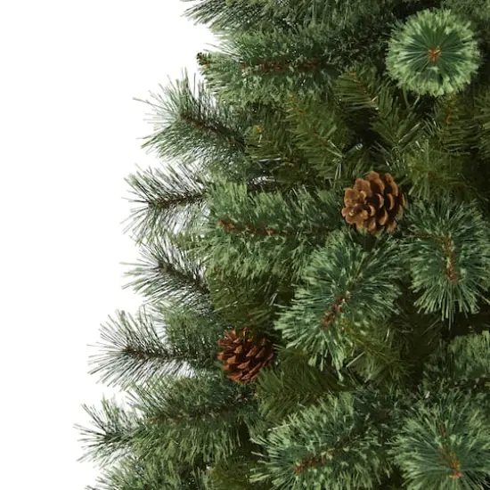 6ft. Pre-Lit White Mountain Pine & Pinecones Artificial Christmas Tree with Clear LED Lights {5}