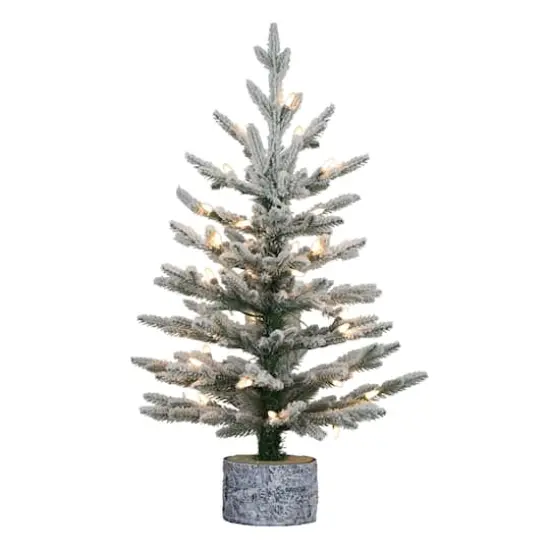 2ft. Pre-Lit Potted Flocked Pencil Arctic Fir Artificial Christmas Tree, Clear Lights {1}