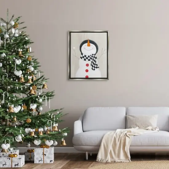 Stupell Industries Happy Smile Winter Snowman Framed Floater Canvas Wall Art Gray {3}