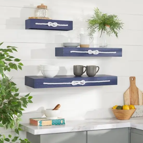 Blue Wood Contemporary Wall Shelf, 3" x 32" x 10" {8}