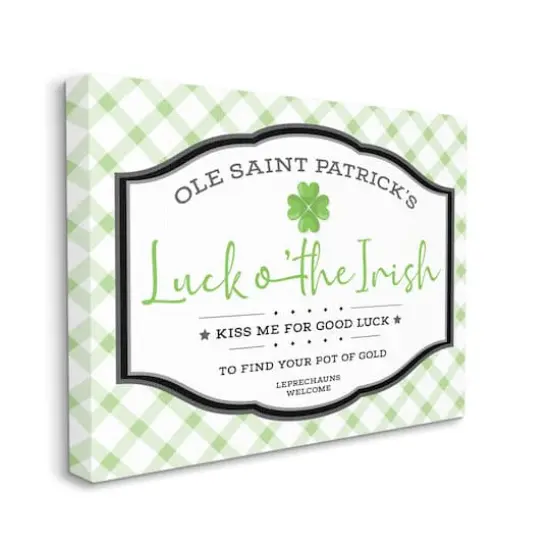 Stupell Industries Saint Patrick's Luck o'the Irish Sign Green Plaid Canvas Wall Art {4}