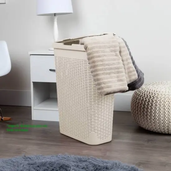 Mind Reader 23.5'' Slim Laundry Hamper with Cutout Handles Ivory {3}