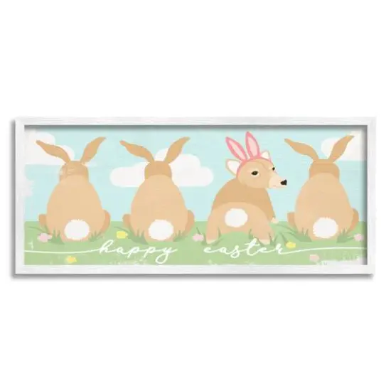 Stupell Industries Happy Easter Sentiment Bunny Tails Funny Corgi Dog Framed Giclee Art White {1}