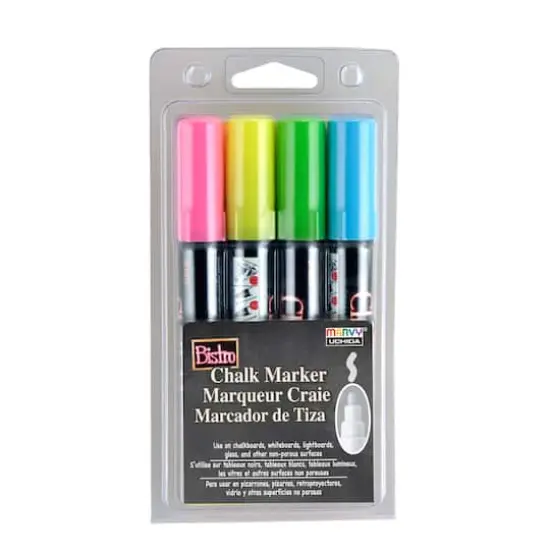 Marvy&reg; Uchida Bistro Broad Tip Fluorescent 4 Color Chalk Marker Set {1}