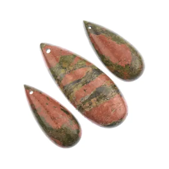John Bead Earth&rsquo;s Jewels Natural Stone Teardrop Pendant Slices Unakite {3}
