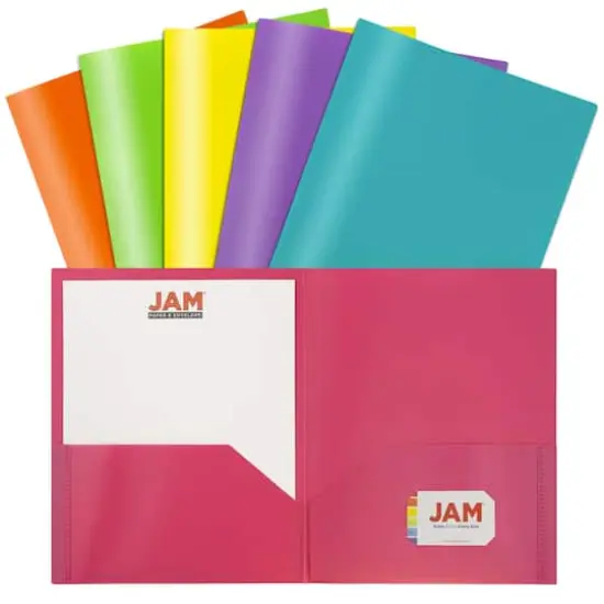 JAM Paper 9.5" x 11.5" Assorted Fashion Colors Plastic 2 Pocket School POP Folders, 6ct. {1}