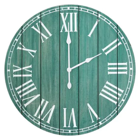 Elegant Designs 23" Wood Plank Coastal Wall Clock Dark Aqua Wash {1}