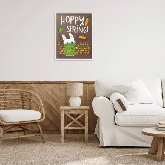 Stupell Industries Happy Spring Bunny & Carrots Framed Giclee Art White {3}