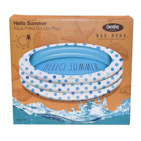 Rae Dunn 4ft. Hello Summer Aqua Polka Dots Mini Pool {6}
