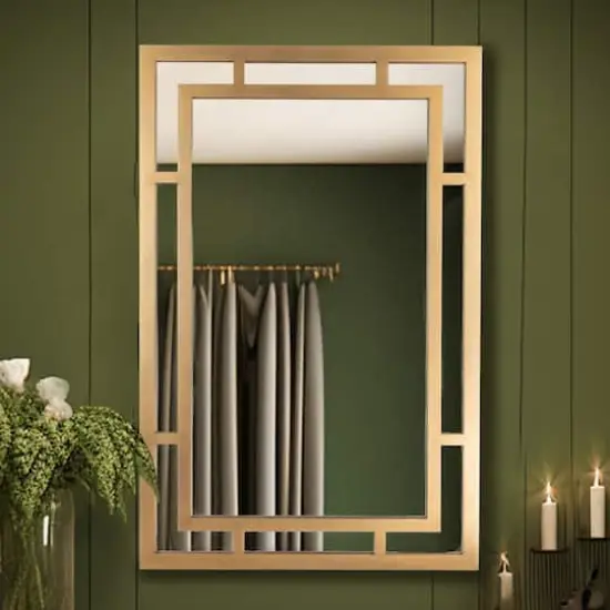 Hello Honey&reg; 40" Geometric Art Deco Glass Wall Mirror Gold {3}