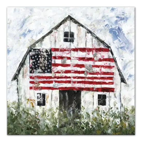 White Rustic Patriotic Barn I Canvas Wall Art {1}