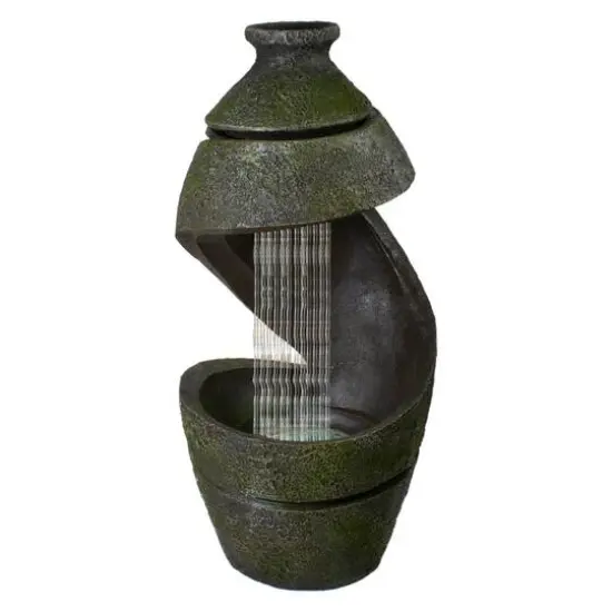 2.5ft. Green & Gray Mossy Outdoor Garden Water Fountain {1}