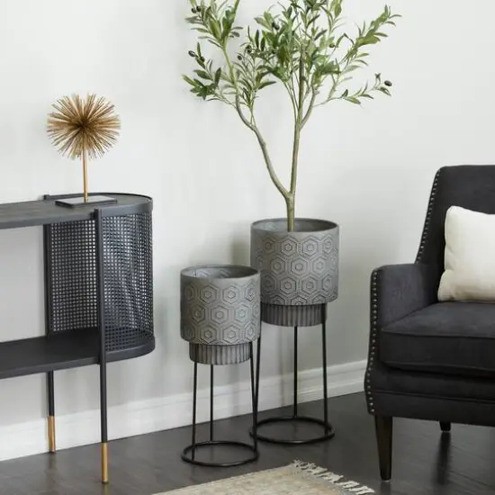 Dark Gray Metal Modern Planter Set {9}
