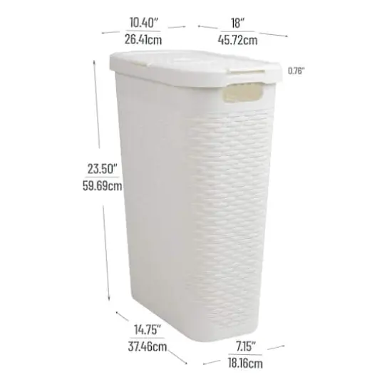 Mind Reader 40L Ventilated Slim Laundry Hamper with Cut Out Handles & Attached Hinged Lid, 2ct. White {4}