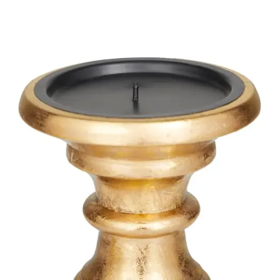 Mango Wood Traditional Candle Holder Set Gold {5}