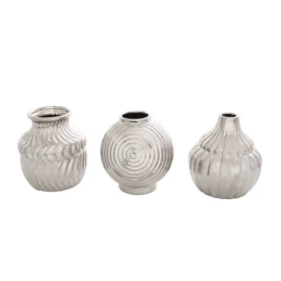 Silver Ceramic Abstract Textured Vase Set {1}