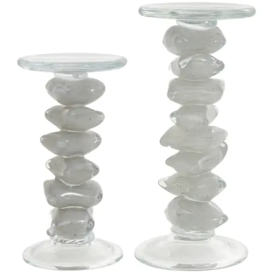 Clear Glass Stacked Stone Candle Holder Set {1}