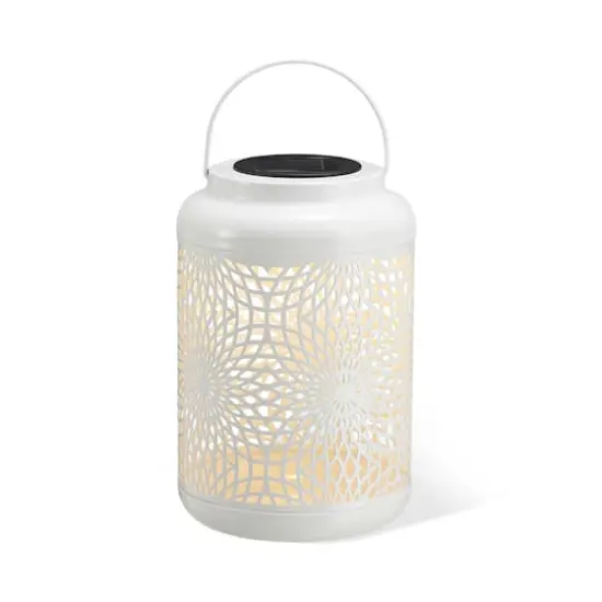Glitzhome&reg; 9" Cutout Metal Solar Powered Outdoor Hanging Lantern White {1}