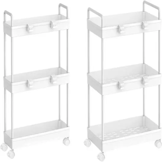 White 3-Tier Storage Kitchen Shelving Unit Rolling Rack Cart {1}