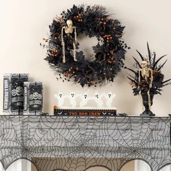 Glitzhome&reg; 18"L Halloween Wooden & Metal White Ghost Silhouette Countdown Table Sign {6}
