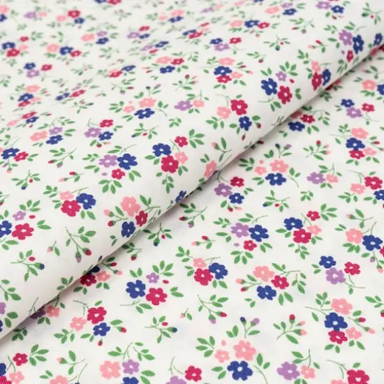 SINGER Purple & Pink Flower on White Cotton Fabric {3}