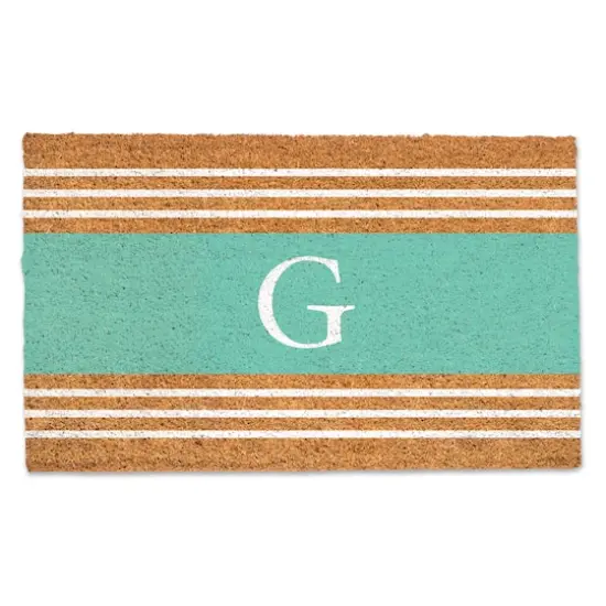Teal Monogram Stripe Doormat G {1}