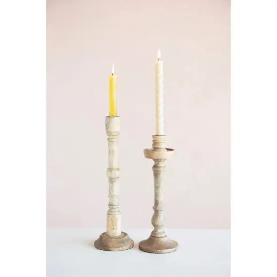 Hello Honey&reg; 17" Hand-Carved Mango Wood Taper Candle Holder {3}