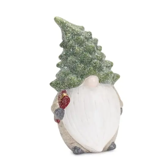 7" Holiday Gnome with Tree Hat Terra Cotta Figurine Set {3}