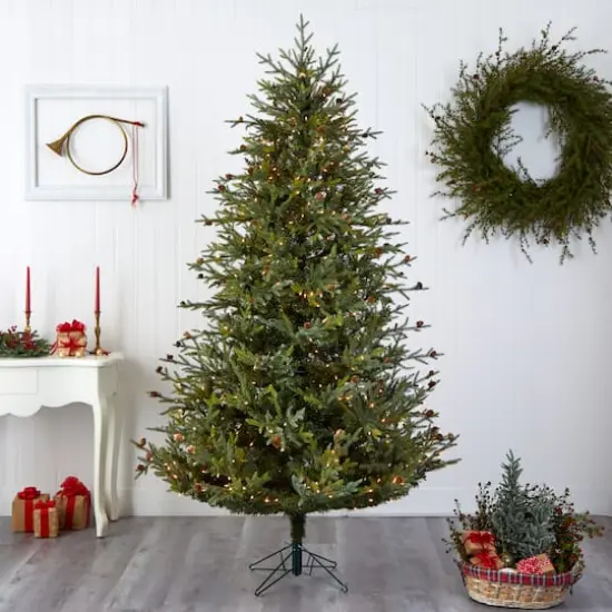 7.5ft. Pre-Lit Classic Pine & Pinecone Artificial Christmas Tree, Clear Lights {6}