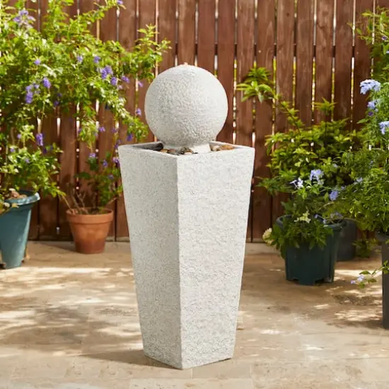 Glitzhome&reg; 3.5ft LED Pedestal & Sphere Outdoor Fountain Light Gray {3}