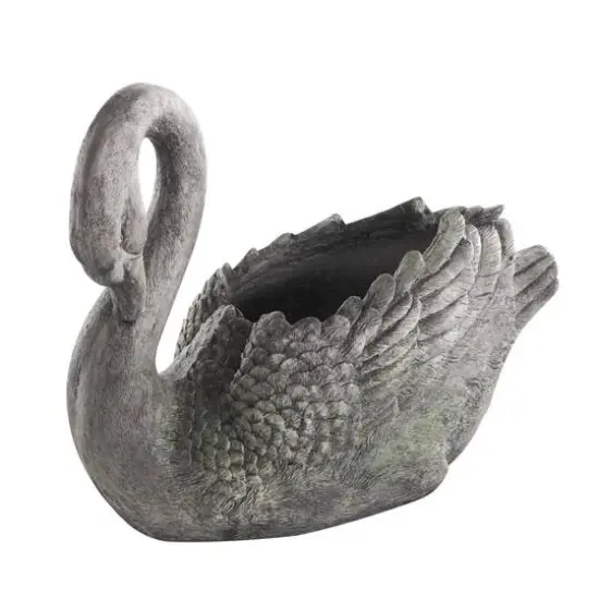 23" Gray Swan Textured Planter with Patina Accents {5}