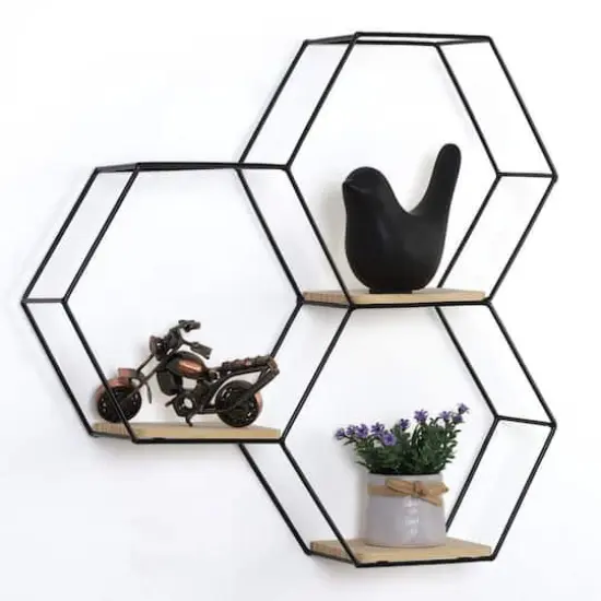 Nex&trade; Black Metal Modern Floating Hexagonal Shelf {1}