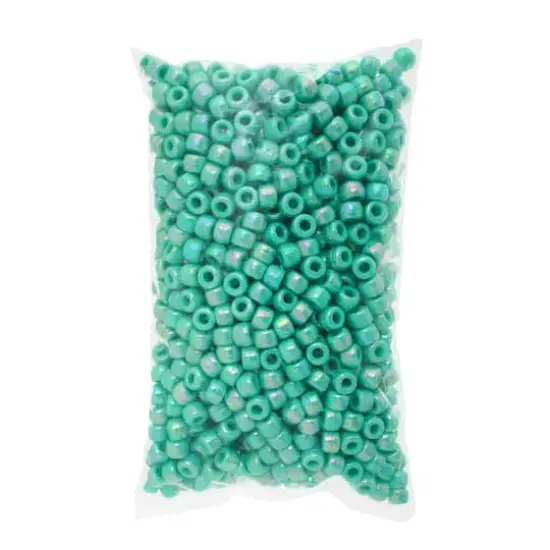 John Bead 9mm Opaque Plastic Pony Beads, 1,000ct. Light Turquoise AB {6}
