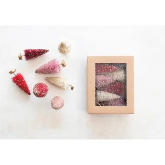 Hello Honey&reg; Multicolor Sisal Bottle Brush Trees with Glitter & Gold Wood Base Set {3}